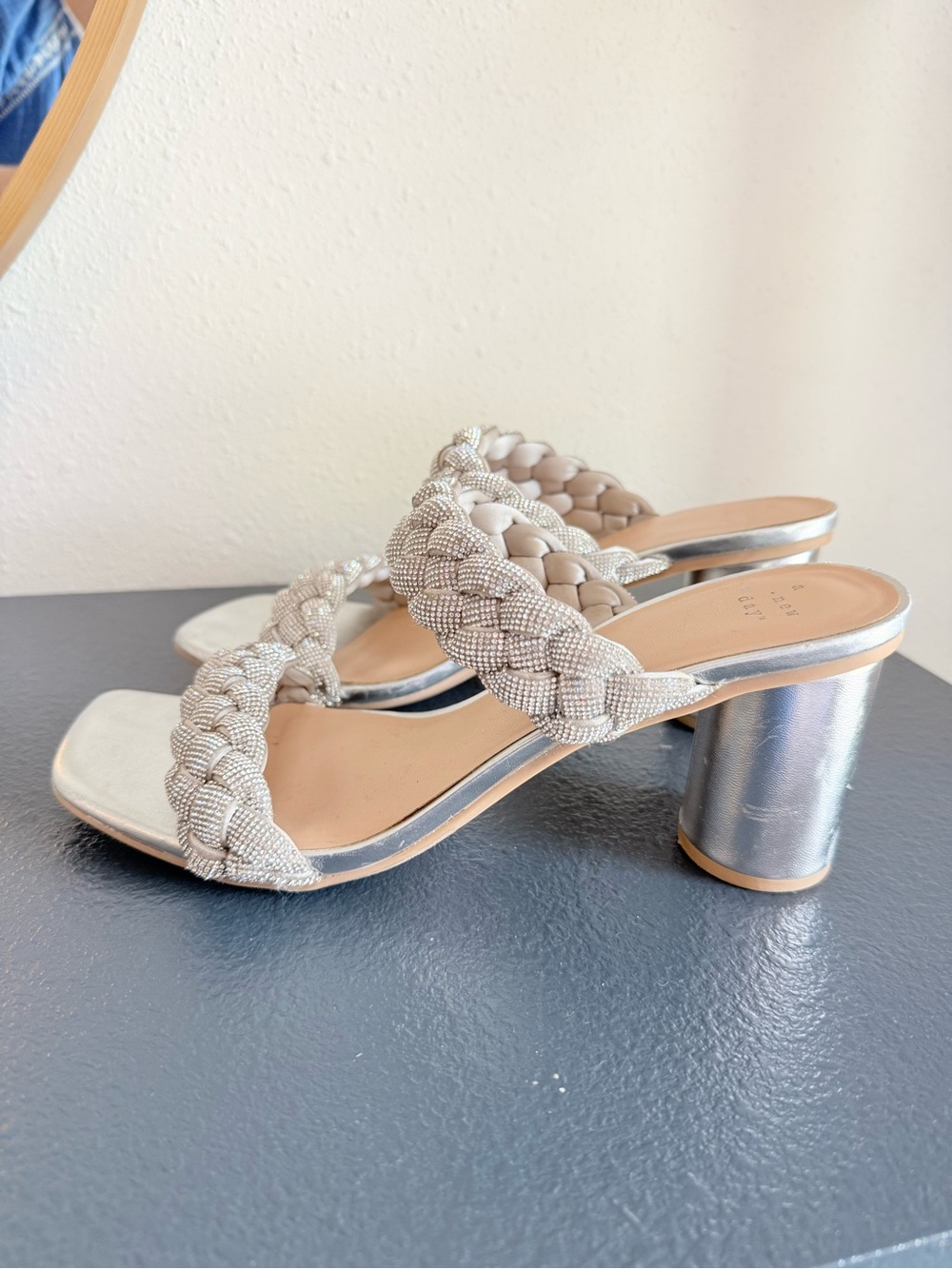 a new day Silver Braided Block Heel Sandals